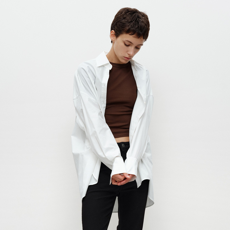 Filgood White Shirt, Loose Fit, Brushed Fabric with Thickness, Pure Cotton Long Sleeves, Suitable for All Seasons Fg02S01