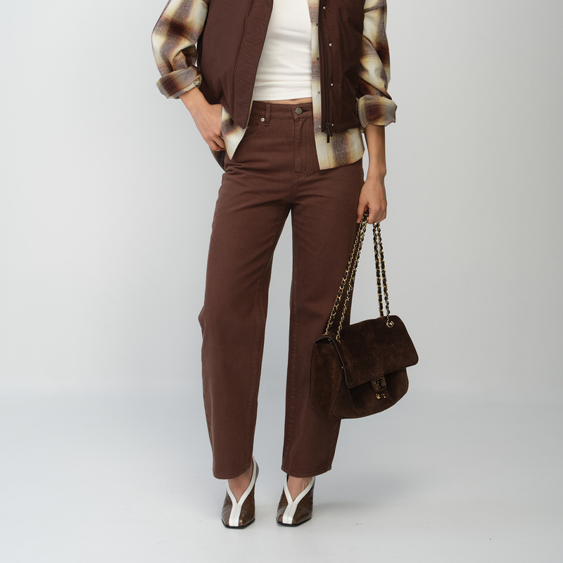 Filgood New Autumn Product 100% Cotton Coffee-Colored Jeans Mid-Waist Straight Fit Fg06J01