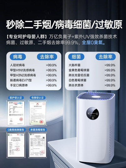 负离子空气净化器家用除甲醛猫毛过滤灰尘卧室内除二手烟雾净化机
