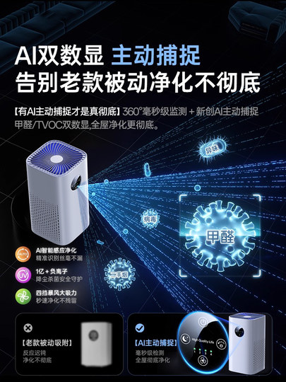 负离子空气净化器家用除甲醛猫毛过滤灰尘卧室内除二手烟雾净化机