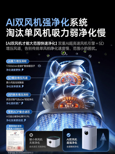 负离子空气净化器家用除甲醛猫毛过滤灰尘卧室内除二手烟雾净化机