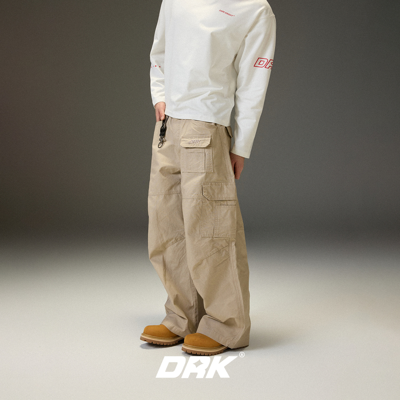 Drk Multi-Pocket Plaid Cargo Pants Unisex Retro High Street Casual Straight-Leg Pants Trendy Loose Wide-Leg Pants