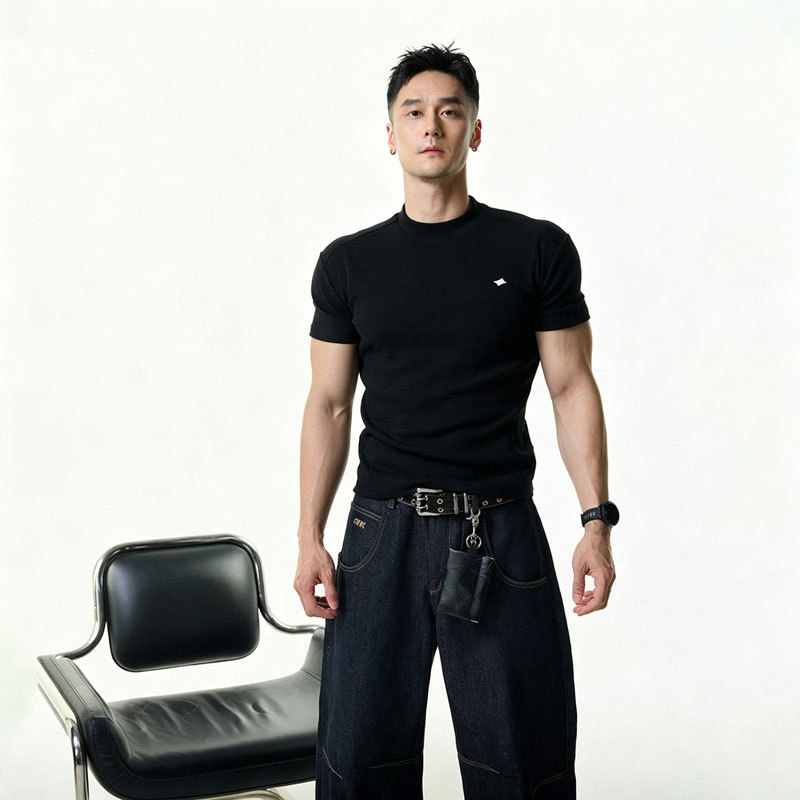 Drk Star Embroidery Structured T-Shirt Men's Summer Short-Sleeved Sports Tight-Fitting Top High-End Casual Half-Sleeved Tee Drk Star Embroidery Structured T-Shirt Men's Summer Short-Sleeved Sports Tight-Fitting Top High-End Casual Half-Sleeved Tee