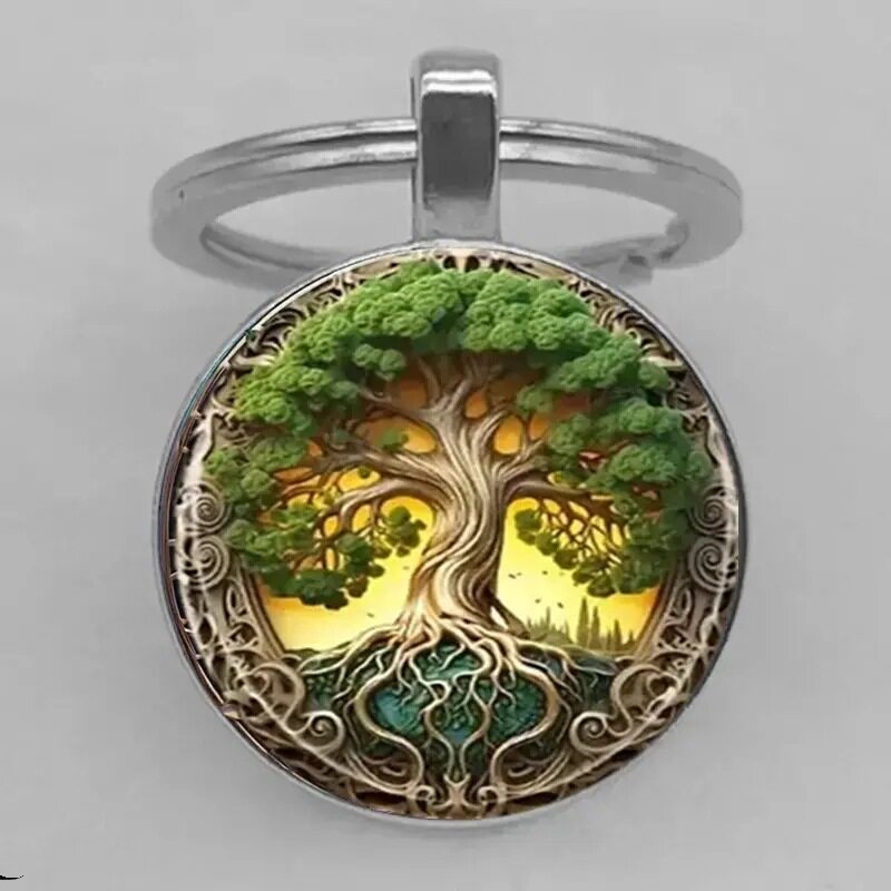 Cross-Border New Model Tree of Life Time Gemstone Keychain Pendant Accessory Key Ring Car Backpack Decoration