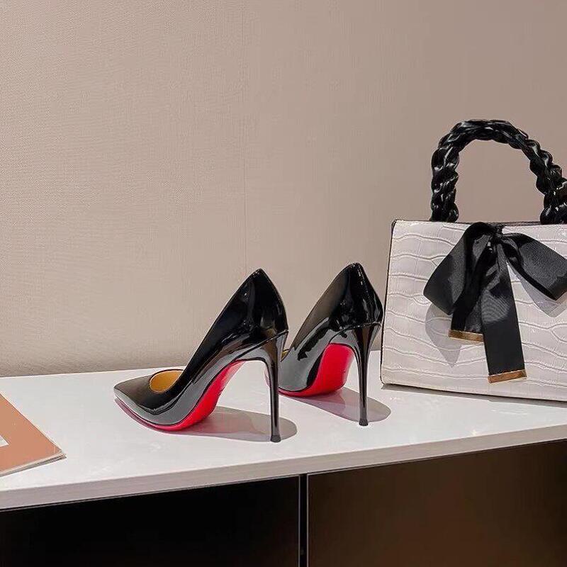 High Heels for Women, Stiletto Heels, 2025 New Summer Style, Black with Red Soles, Sexy Pointed Toe Closed Shoes