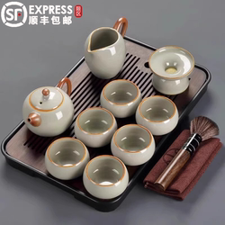 2025 New Model Ru Kiln Kung Fu Tea Set Ceramic Teapot Gaiwan Tea Cup Tea Tray Light Luxury High-End for Home and Office Use