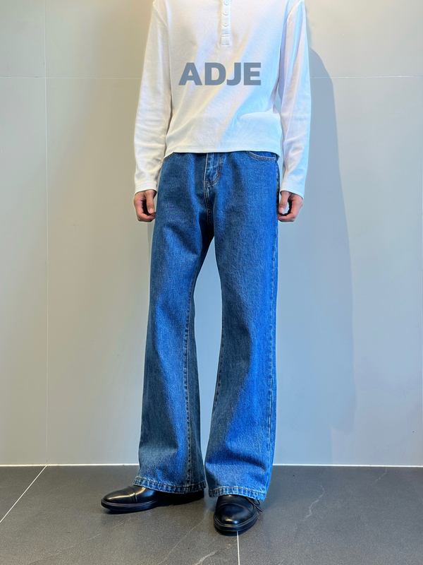 【Deep Blue Denim】Adje American-Style Washed Casual Pants Deep Blue Vintage Versatile Straight-Leg Jeans