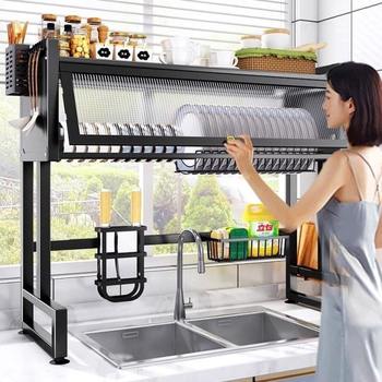 Stainless steel drain rack bowl and plate kitchen thickened multi-function household countertop storage sink with new style dish rack