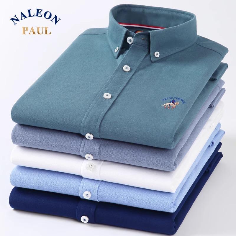 Official Paul Pure Cotton Brushed Autum Oxford Long-Sleeved Shirt Men's Pure Color White Shirt Cotton Casual Inch Shirt