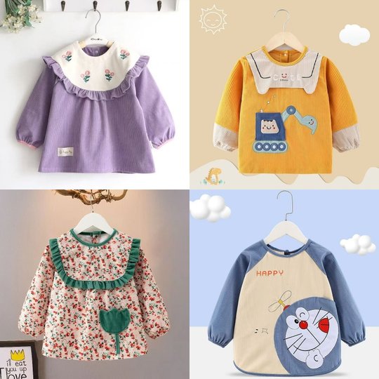 [Обработка]Детский фартук из вельвета, водонепроницаемый и грязеотталкивающий, с длинными рукавами, для мальчиков и девочек, товар с незначительными дефектами.