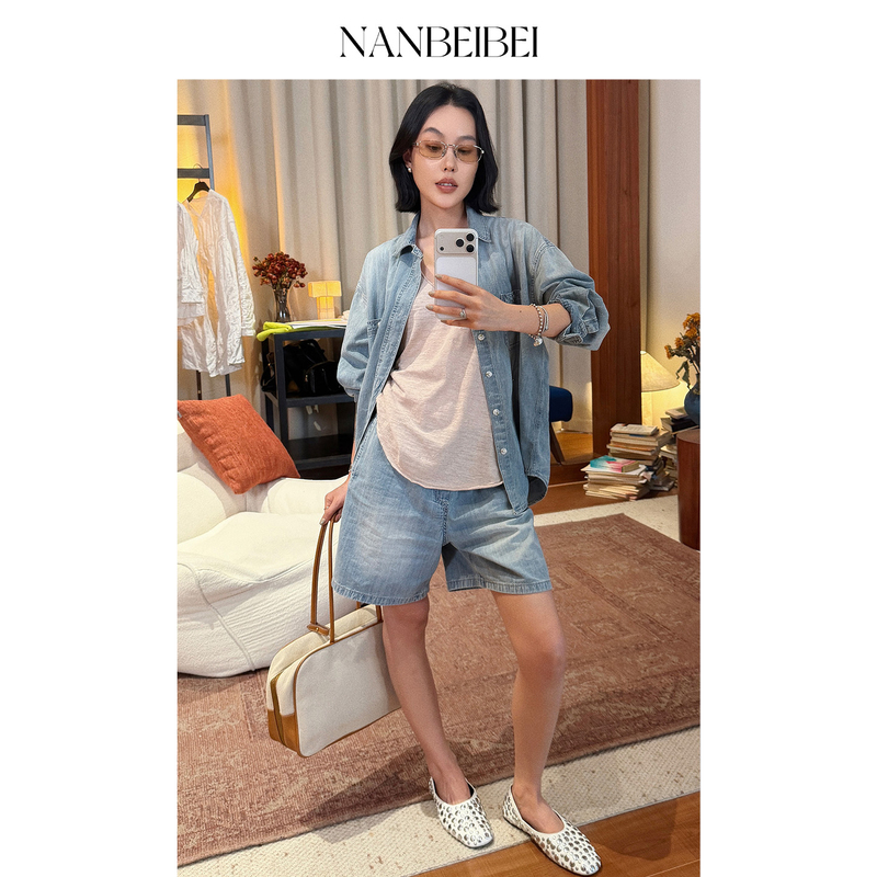 Nanbeibei Striped Design Niche Thin Long-Sleeve Denim Shirt for Women, Versatile Summer Top Nanbeibei Striped Design Niche Thin Long-Sleeve Denim Shirt for Women, Versatile Summer Top