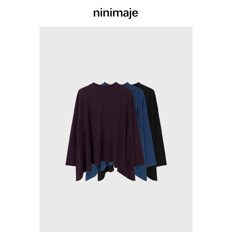 Nanbeibei In-Stock/North and South Beibei'Doll Shirt' Solid Color Round Neck Lazy Knit Sweater New Long-Sleeve Pullover Nanbeibei In-Stock/North and South Beibei'Doll Shirt' Solid Color Round Neck Lazy Knit Sweater New Long-Sleeve Pullover