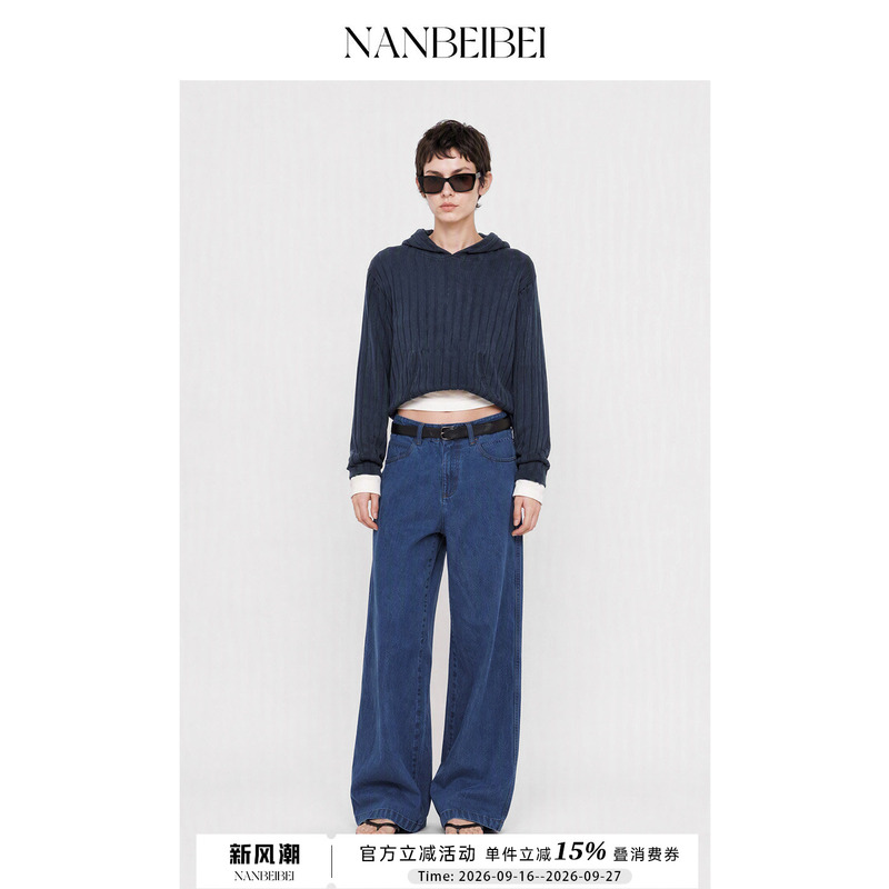 Nanbeibei Women's Summer Loose Casual Cotton High-End Blue Minimalist Buttoned Straight-Leg Jeans Nanbeibei Women's Summer Loose Casual Cotton High-End Blue Minimalist Buttoned Straight-Leg Jeans