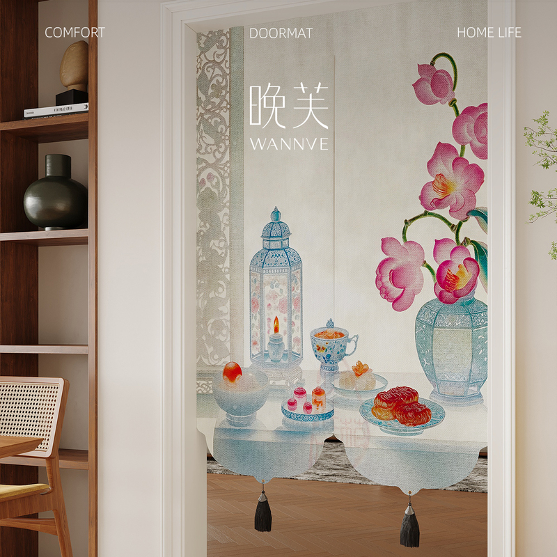 Chinese-Style Door Curtain with Tassels, Smoke-Proof Half Curtain for Kitchen, Versatile Bedroom Partition Curtain, No Drilling Required Chinese-Style Door Curtain with Tassels, Smoke-Proof Half Curtain for Kitchen, Versatile Bedroom Partition Curtain, No Drilling Required