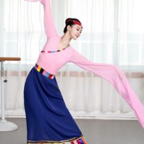Art test Tibetan dance practice skirt ethnic skirt long-sleeved Tibetan performance clothing with crotch water-sleeved top practice clothing