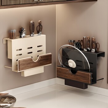 Walnut kitchen storage rack, multifunctional integrated knife holder, chopstick cage, chopstick barrel, pot cover, chopping board, cutting board storage rack