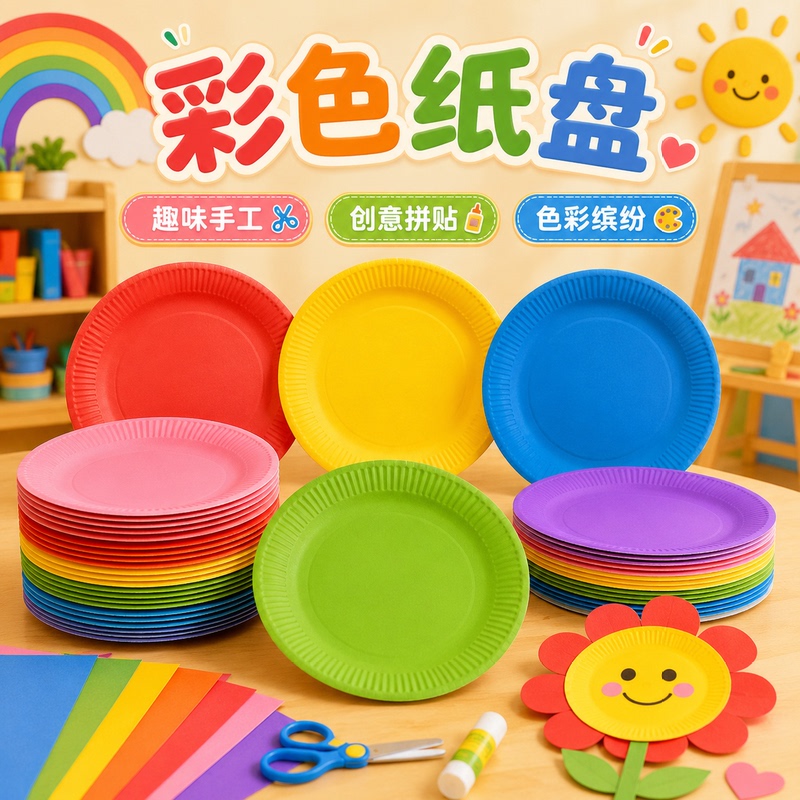 Colorful Disposable Paper Plates Round Kindergarten DIY White Paper Plates Art Painting Paper Plates Cake Plates Colorful Disposable Paper Plates Round Kindergarten DIY White Paper Plates Art Painting Paper Plates Cake Plates