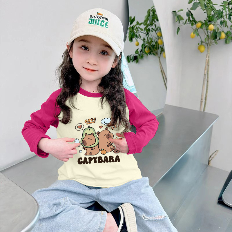 Подходящая по цвету футболка Capibala для девочек, детская свободная хлопковая повседневная блузка с длинными рукавами, весенняя нижняя рубашка для детей среднего возраста