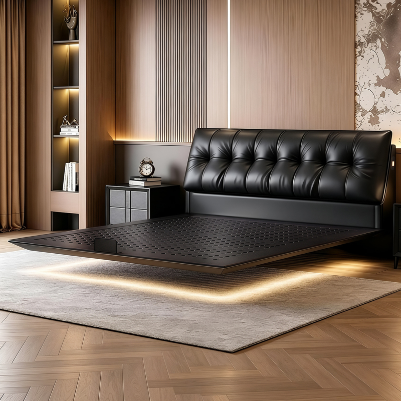 Carbon Steel Suspended Bed Frame 2026 New Model Master Bedroom High-End Leather Bed Italian Minimalist Soft-Covered High-Leg Iron Bed