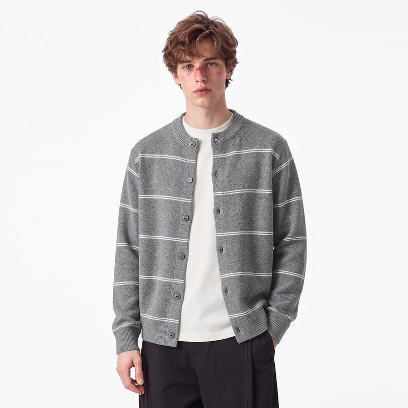 Scria Esti Autumn and Winter Sheep Wool Blend Striped Knit Cardigan Old Money Style Men's Loose Jacket Scria Esti Autumn and Winter Sheep Wool Blend Striped Knit Cardigan Old Money Style Men's Loose Jacket
