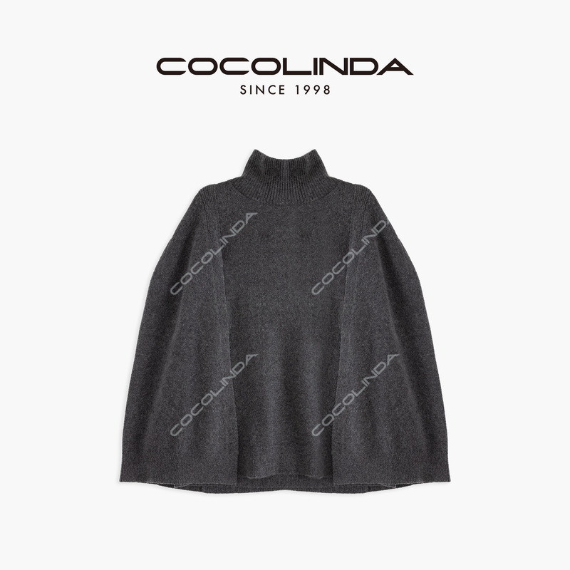 Cocolinda | 【Lightweight Fine Knit】14-Gauge High-Neck Gray Knit Cape-Style Sweater S2787 Cocolinda | 【Lightweight Fine Knit】14-Gauge High-Neck Gray Knit Cape-Style Sweater S2787