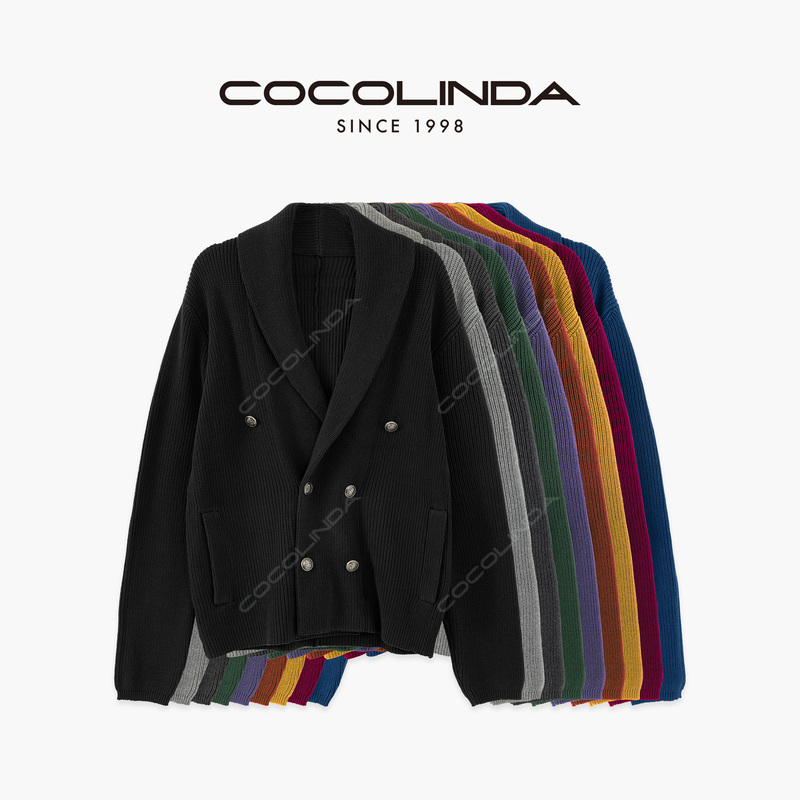 Cocolinda | 【12 Colors】Elegant Double-Breasted Knit Cardigan with a Green Fruit Collar Cp S5739