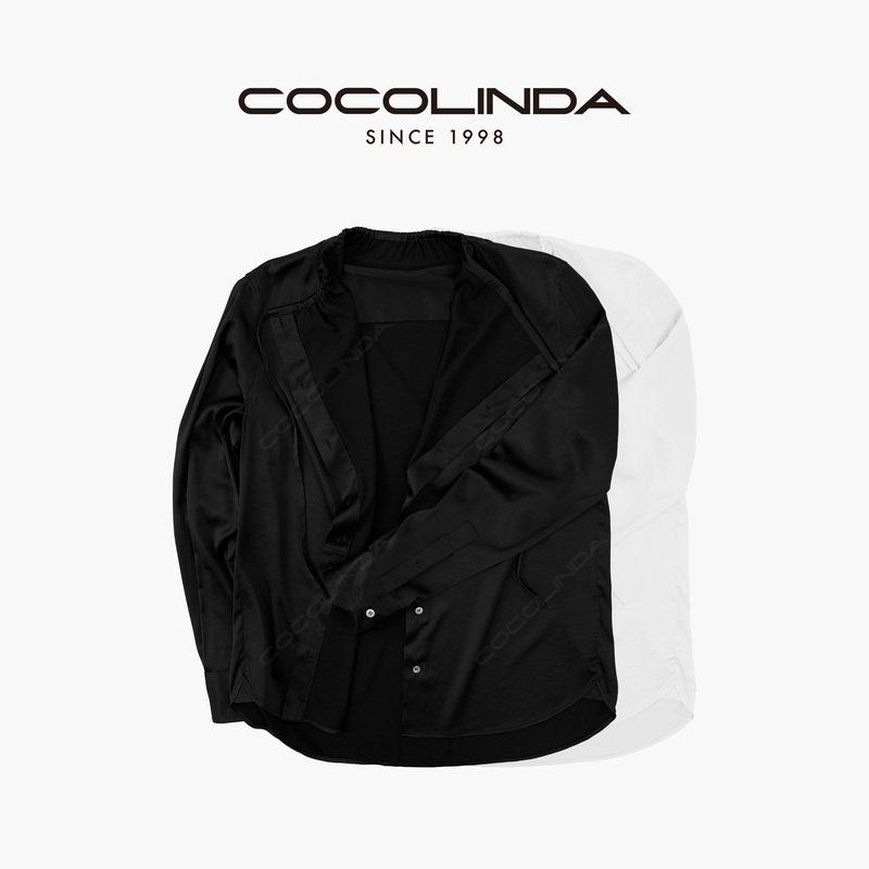 Cocolinda “Opera Letter” [Acetate] Small Neckline Elastic Slim-Fit Shirt K3827A