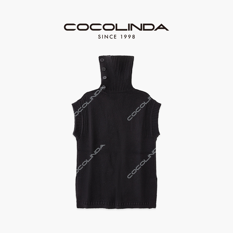 Cocolinda |   【European and American Style Base Layer】3-Needle Double Slit Merino Wool Vintage Turtleneck Button-Up Sweater S5083