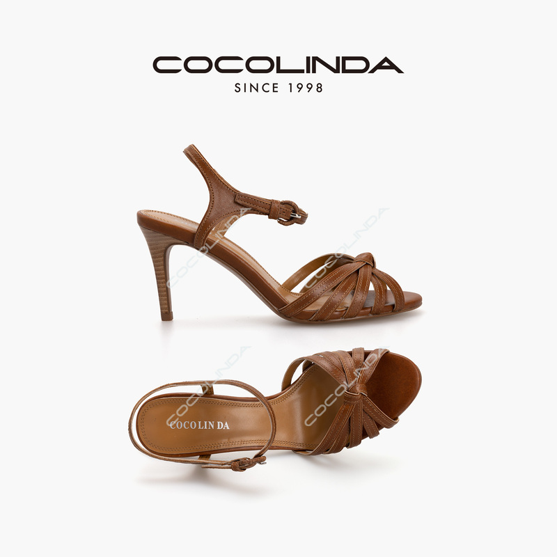 Cocolinda | Oil Waxed Leather Open-Toe Strappy Sandals with 8cm High Heels X5007 Cocolinda | Oil Waxed Leather Open-Toe Strappy Sandals with 8cm High Heels X5007