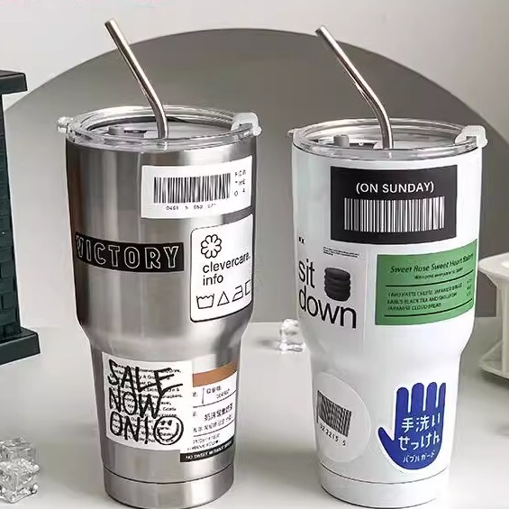 Japanese Ice Cup 304 Stainless Steel Ice Cup Dual-Purpose Couple Cup with Straw Portable Car Coffee Cup Japanese Ice Cup 304 Stainless Steel Ice Cup Dual-Purpose Couple Cup with Straw Portable Car Coffee Cup