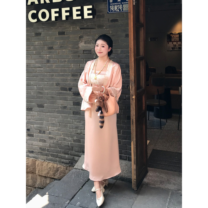 Maajiajia Autumn New Style New Chinese Style Slimming Jacket and Skirt Embroidered Pink Suit Three-Piece Set for Women