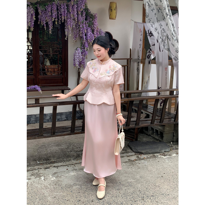 Plus-Size Mm2026 New Engagement Toast Dress Jacquard New Chinese Style National Style Large Size Cheongsam Cloud Shoulder Suit Dress