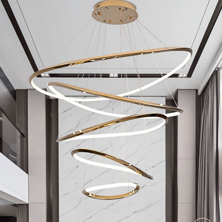 Light Luxury Villa Self-Built House with High Ceiling Living Room Duplex Building Large Chandelier Modern Simple Open-Air Stainless Steel Chandelier Light Luxury Villa Self-Built House with High Ceiling Living Room Duplex Building Large Chandelier Modern Simple Open-Air Stainless Steel Chandelier