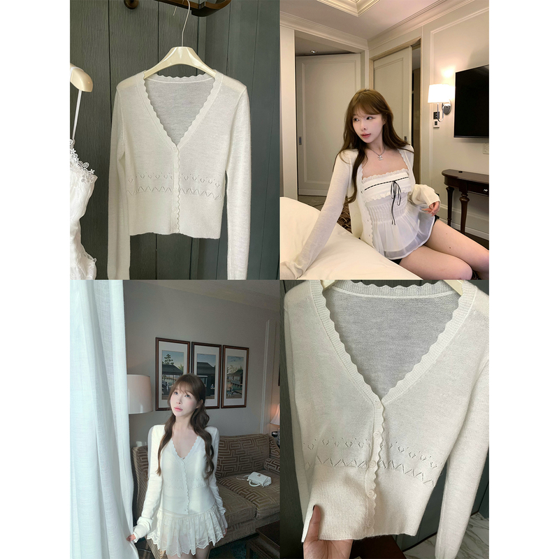Lukira Fluffy Rabbit White Mohair Wool Knitted Cardigan for Women Spring/Summer Hollow Crochet Outerwear Top Lukira Fluffy Rabbit White Mohair Wool Knitted Cardigan for Women Spring/Summer Hollow Crochet Outerwear Top