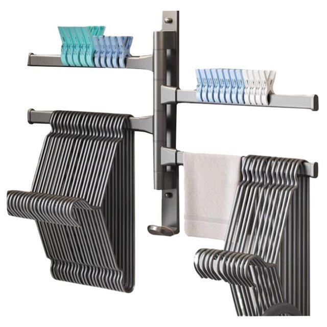 Storage rack towel bathroom balcony-free hanger wall-mounted punched storage rack can be hung on the rod rotating bathroom