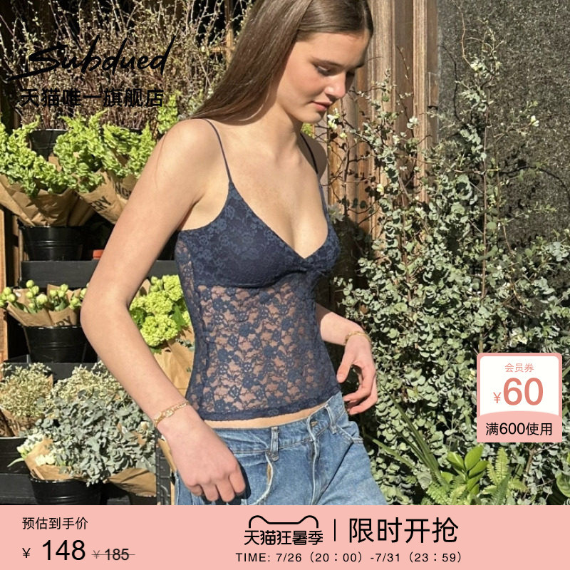 Subdued New Style Women's Slim-Fit V-Neck Bohemian Lace See-Through Top