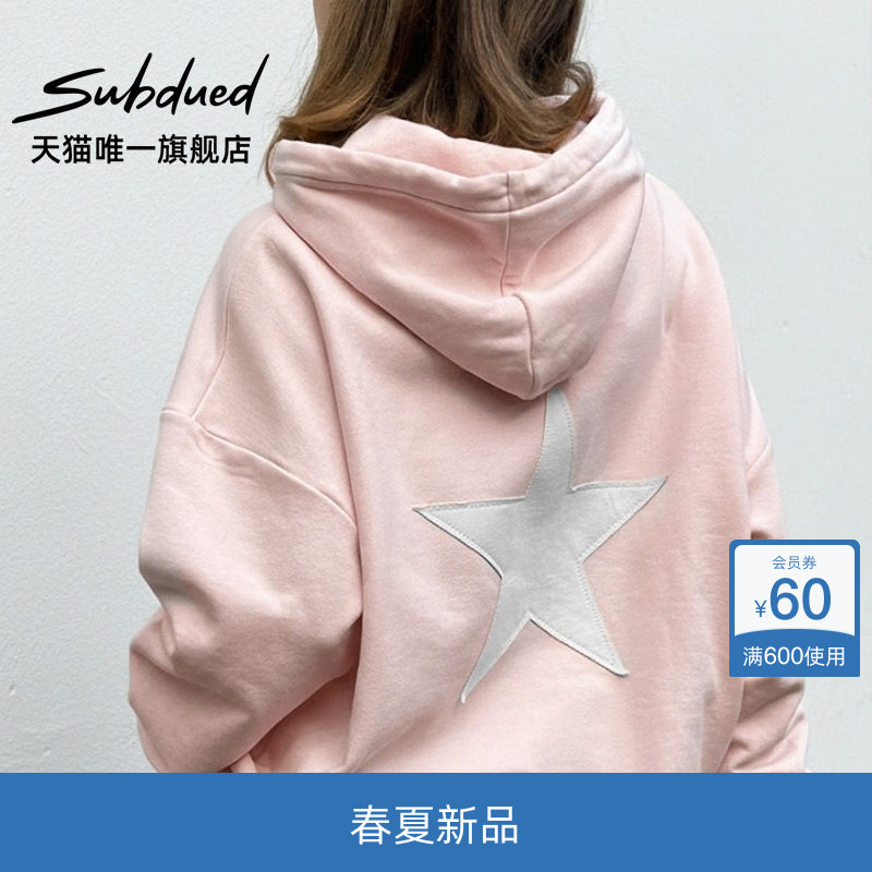 Subdued Sweatshirt 26 New Summer Women's Clothing with Star Patches Front Pocket Long-Sleeve Hoodie