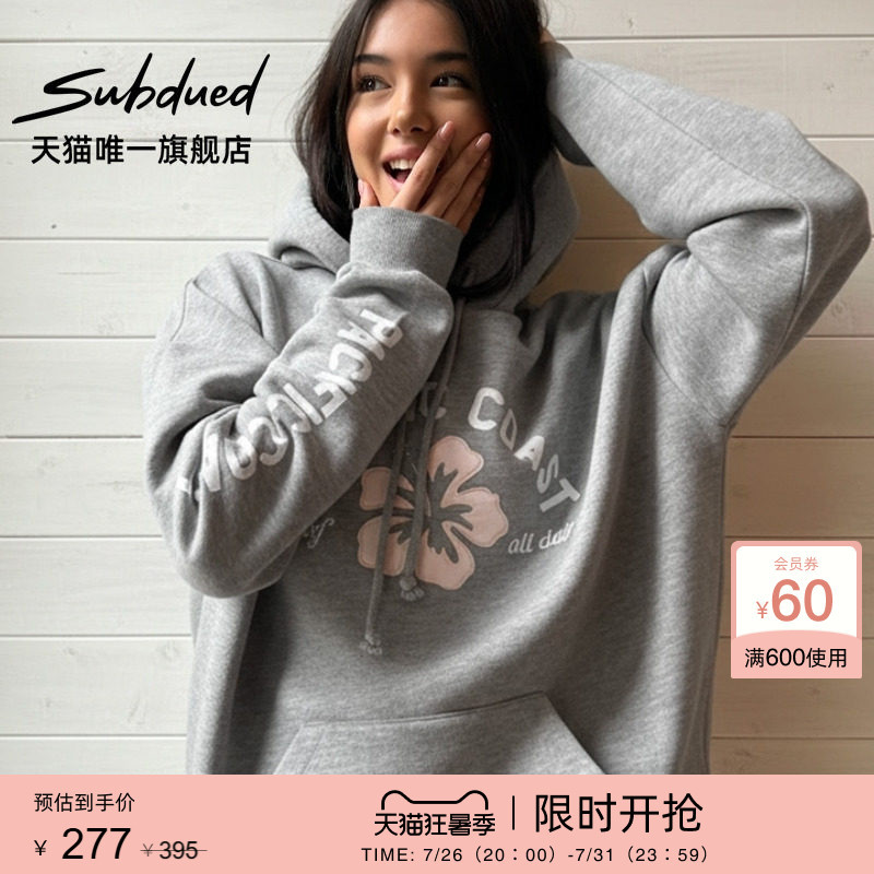Subdued Sweatshirt 26 Summer Women's Floral Letter Print Front Pocket Casual Hoodie