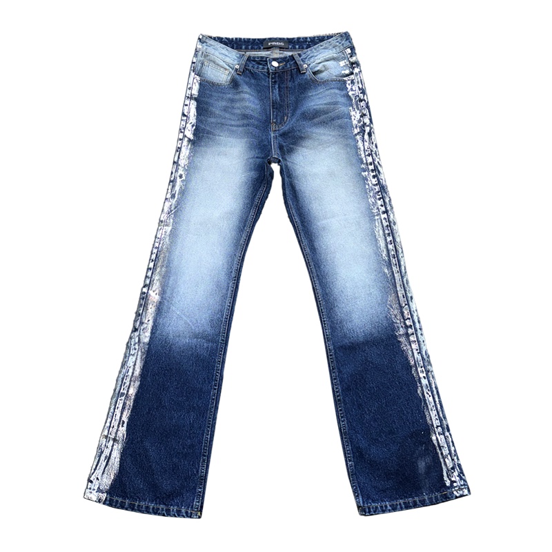 [P3 Style] Reflective Silver Foil Washed Vintage Straight-Leg Slimming Blue Jeans