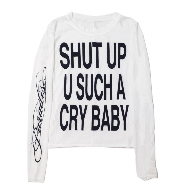 [Prds] 25Ss Slogan Printed Ultra-Thin Elastic Slim-Fit White Long-Sleeve T-Shirt for Men and Women