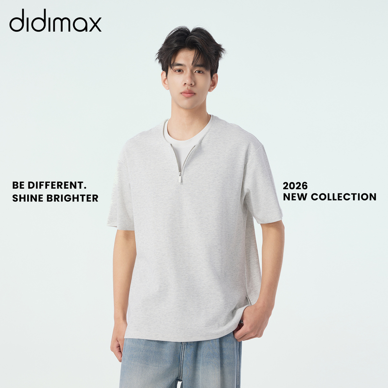 Didimax New Summer Style Mall Same Style Half-Open Collar Zipper Fake Two-Piece Short-Sleeved T-Shirt Casual Style X08130