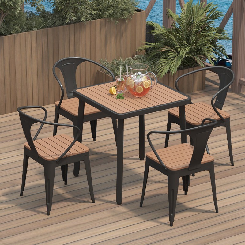 Outdoor Tables and Chairs Set for Courtyard, Open-Air Milk Tea Shop, Cafe, Outdoor Seating, Leisure, Anti-Corrosion, Sun Protection, Plastic Wood Square Tables and Chairs Set Outdoor Tables and Chairs Set for Courtyard, Open-Air Milk Tea Shop, Cafe, Outdoor Seating, Leisure, Anti-Corrosion, Sun Protection, Plastic Wood Square Tables and Chairs Set