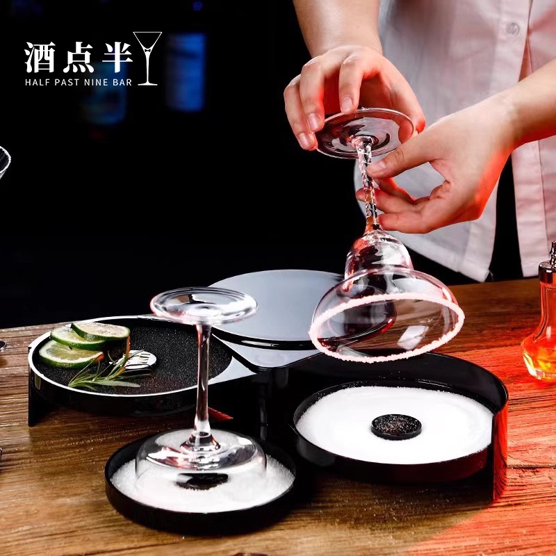 Cocktail Salt Rim Box, Bar Bartender Tools, Black Three-Layer Cocktail Glass Rimming Box, Seasoning Box, Sugar Rim Box Cocktail Salt Rim Box, Bar Bartender Tools, Black Three-Layer Cocktail Glass Rimming Box, Seasoning Box, Sugar Rim Box