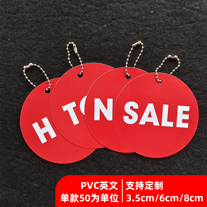 50 Sets of Small, Medium, and Large Pvc Hang Tags with English Labels Sale/New/Hot/Top, Round Waterproof Price Tags