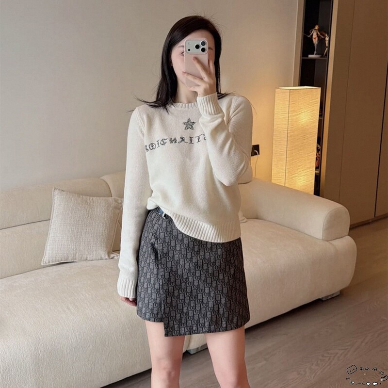Dior/Dior New Model Sweater with Five-Pointed Star Embroidery on the Chest, Letter Stripes, and Color-Blocking Knitwear for Men and Women