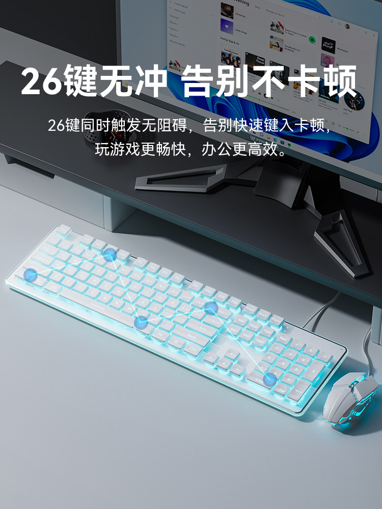 Ultra-Quiet Membrane Wireless Keyboard and Mouse Set for Desktop Computers, Suitable for General Office Typing, Mechanical Wired for Women