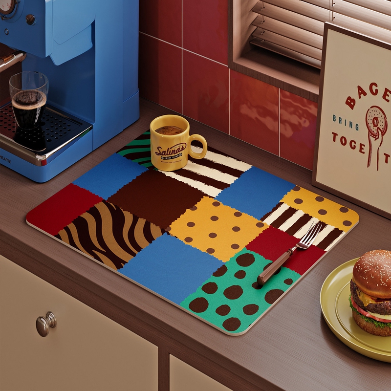 German Retro Style Zebra Painted Kitchen Countertop Draining Mat Water Control Coffee Machine Mat Heat Insulation Mat Absorbent Soft Mat