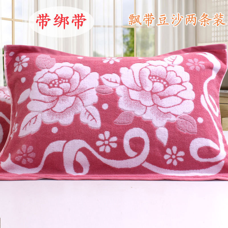 Cotton Pillowcase with Tie, Soft and Breathable, One Pair, Two Pieces, Thickened, Non-Slip for Adults, 52×75cm, All-Cotton Towel Material