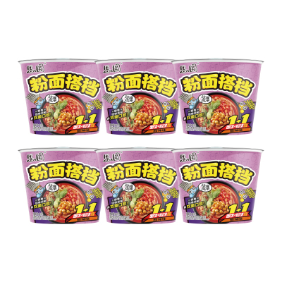 思圆方便面粉丝粉面搭档酸辣味136g*6桶方便速食酸辣可口学生夜宵