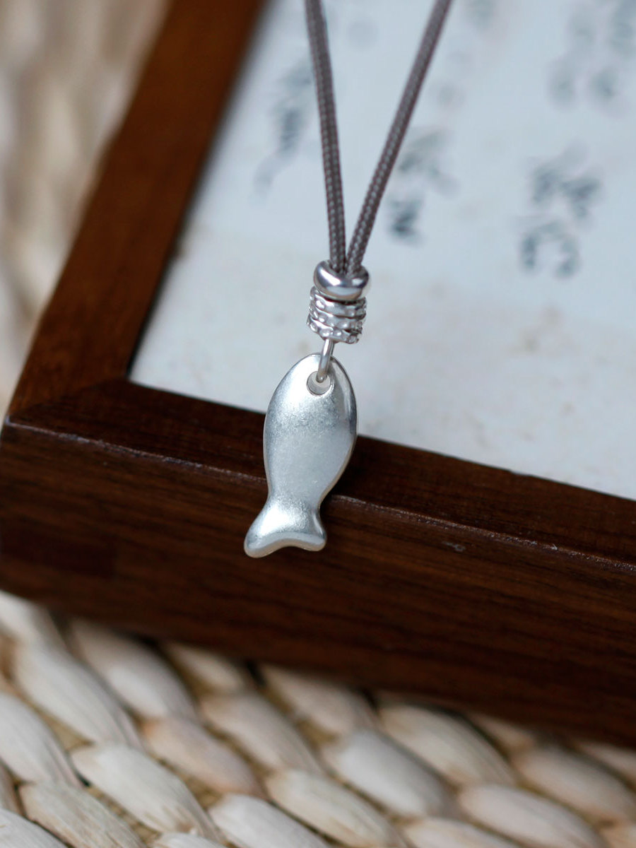 999 Pure Silver Solid Small Silver Fish Pendant Pure Silver Good Luck Koi Necklace Silver Jewelry Braided Rope Pendant Birthday Gift for Women